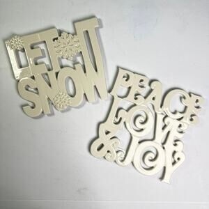Lenox Ivory Porcelain Trivet Set Let It Snow Peace Love Joy Holiday Winter Gift